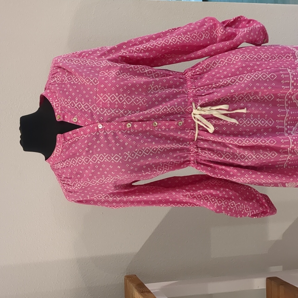 Anthropologie pink tie waste long sleeve dress.